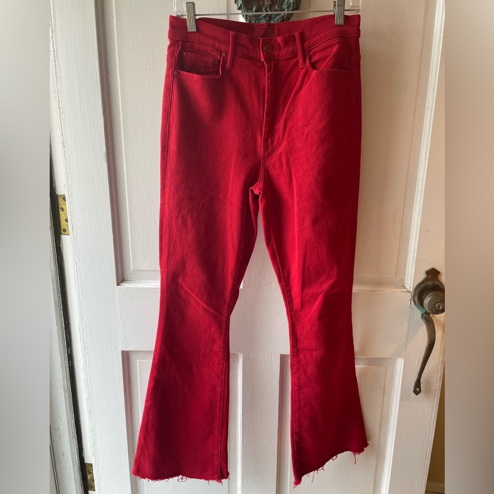 MOTHER Bold Red Denim High Waisted Weekender Skimp Jeans Sz28